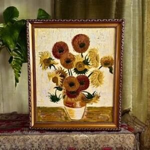 Van Gogh Reproduction Painting-OOC-Sunflowers-Floral Art-Gilded Frame-MCM-VTG